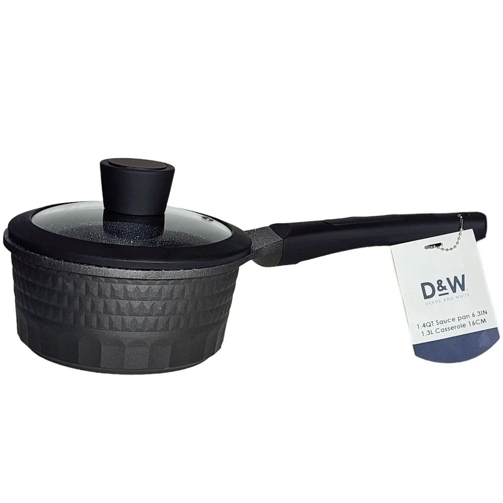 D&W Premium Cookware 6.3in Saucepan Casserole Nonstick With Lid 1.4Qt Black
